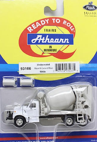 Athearn 93166 HO White Undecorated Mack B Cement Mixer Truck Ready To Roll