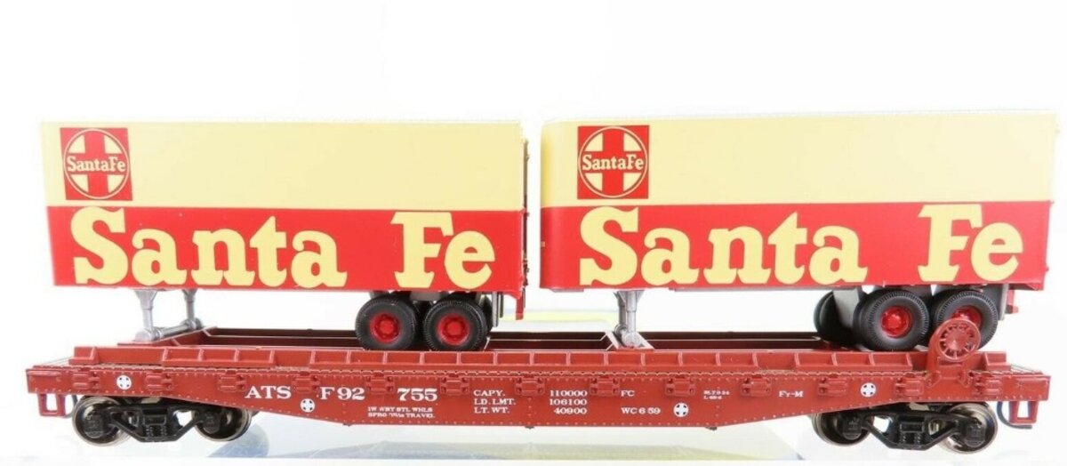 Athearn 96351 HO Santa Fe 50' Flat Car w/2- 25' Trailers #92755