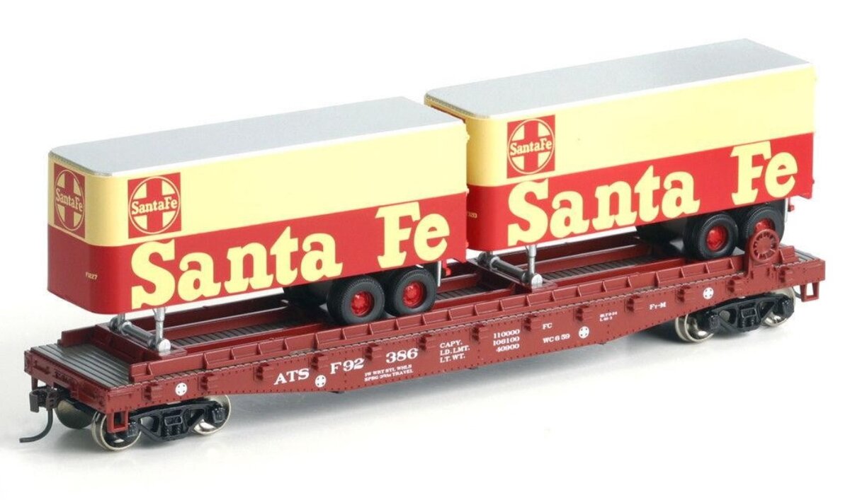 Athearn 96352 HO Santa Fe RTR 50' Flat Car with 2 25' Trailers #92386