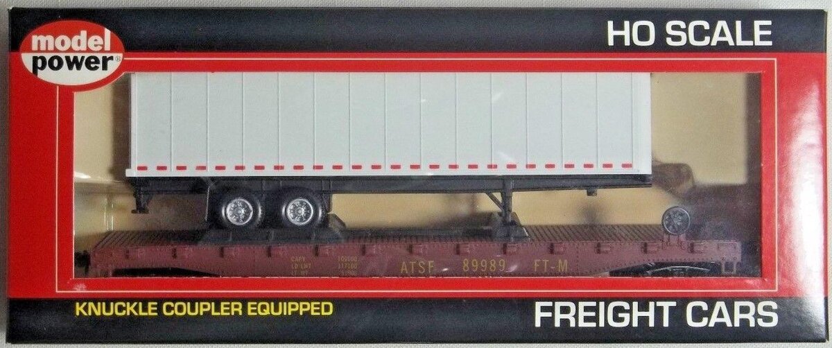 Model Power 98362 HO SF/Unlettered 50' Flatcar W/40' Trailer W/Knuckle Couplers