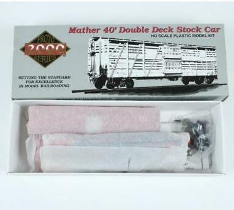 Life Like 50117 HO Proto 2000 CB & Q Mather 40' Double Deck Stock Car Kit