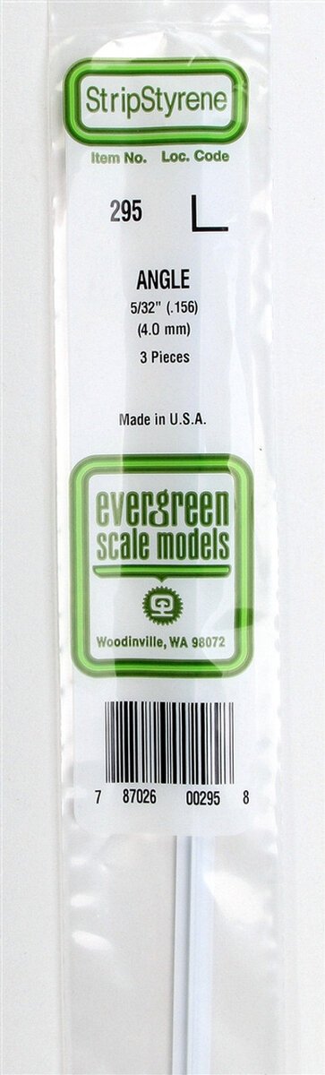 Evergreen Scale Models 295 Angle 5/32" .156" x 14" Polystyrene (Pack of 3)