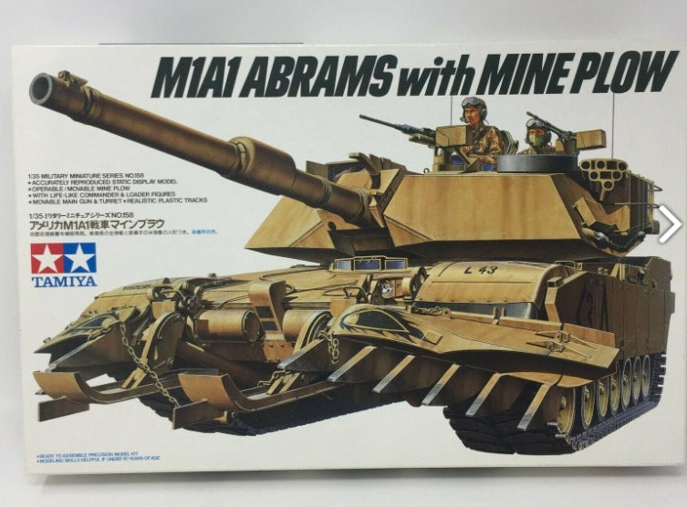 Tamiya 35158 1:35 M1A1 Abramsw/Mine Plow Military Tank Model Kit