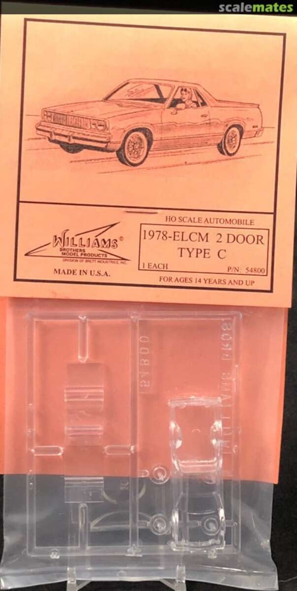 Williams Brothers 54800 HO Chevrolet El Camino Plastic Kit