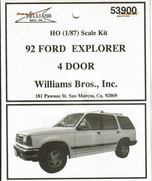 Williams Brothers 53900 HO 92 Ford Explorer 4 Door Plastic Kit