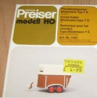 Preiser 1160 HO Horse Trailer Bockmann T Plastic Model Kit