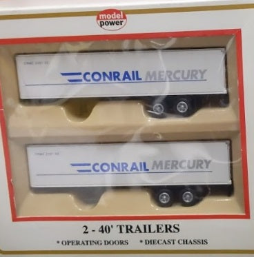Model Power 6866 HO Conrail Mercury 2-40’ Trailer Diecast Chassis (Box of 2)