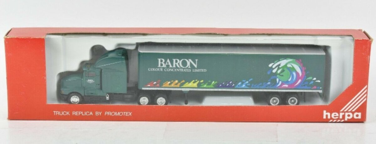 Herpa 6197 HO Baron Colours Concentrates Kenworth T600 W/Van Trailer