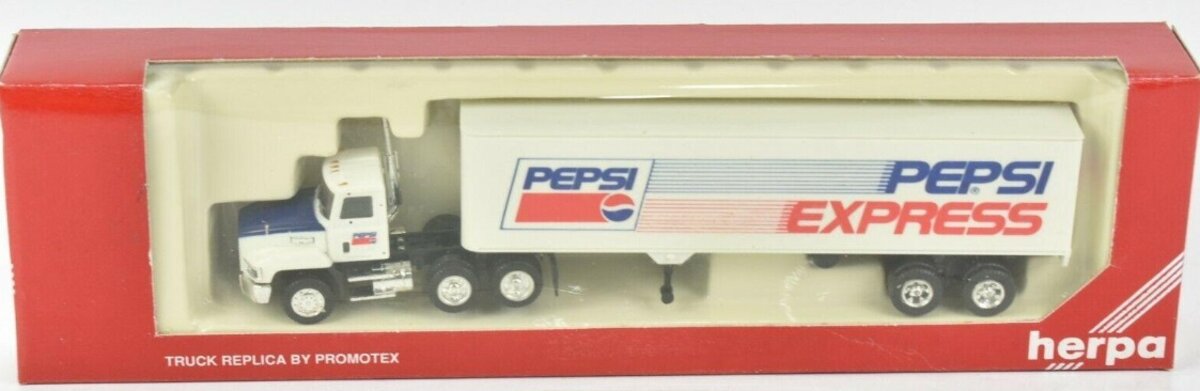 Herpa 6075 HO By Promotex Pepsi Express Mack Trailer with 40’ Van
