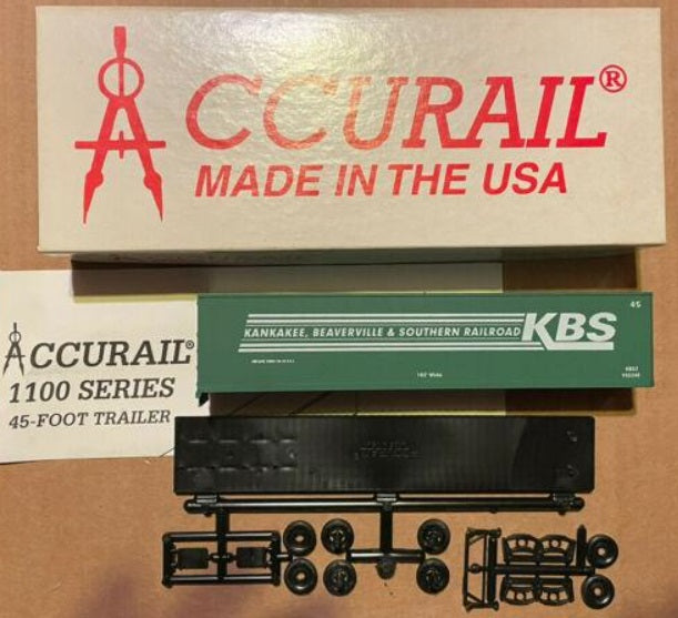 Accurail 1108 HO KBS 45’ Hiway Trailer Kankakee, Beaverville & Southern R. Kit