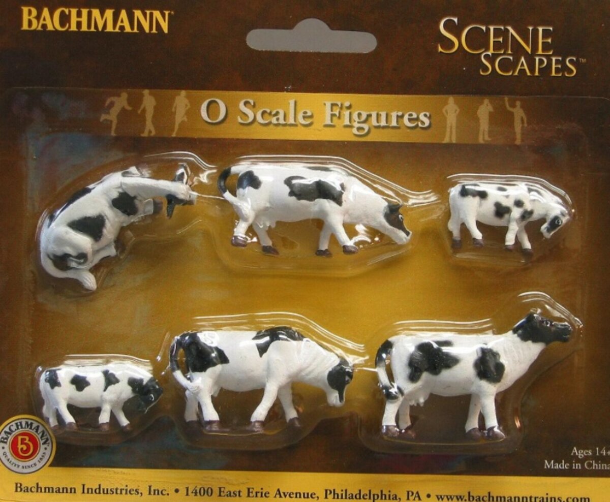 Bachmann 33153 O Black and White Cow Figures (Set of 6)