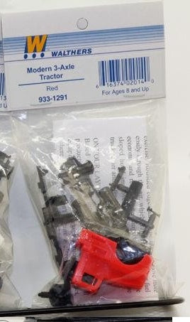 Walthers 933-1291 HO Modern 3 Axle Tractor Red Plastic Kit