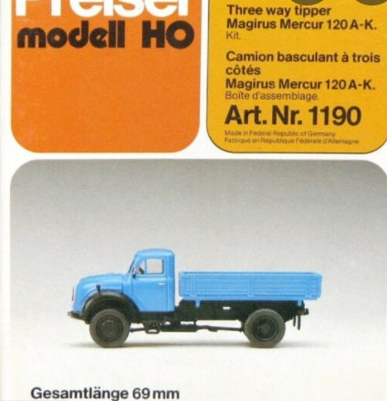 Preiser 1162 HO Mercedes-Benz LA 1924 3-Way Dump Truck Plastic Model Kit