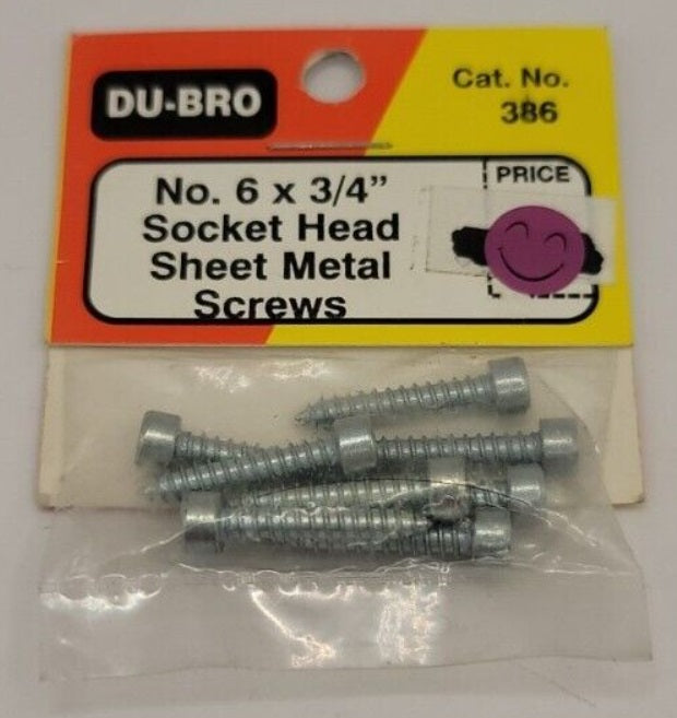 Dubro 386 6 x 3/4" Socket Head Sheet Metal Screws (Pack of 8)