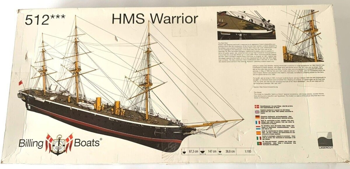 Billing Boats 512 1:100 HMS Warrior 3-Masted Ironclad Warship Wooden Model Kit