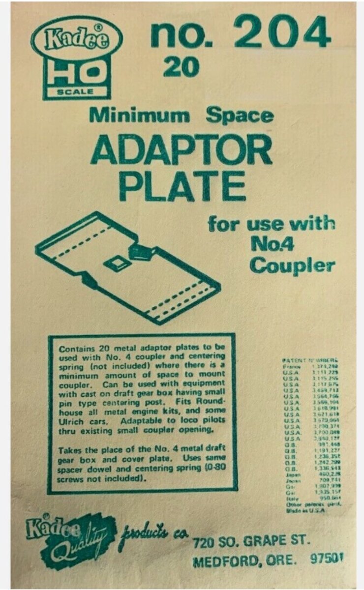 Kadee 204 HO Minimum Space Adaptor Plate