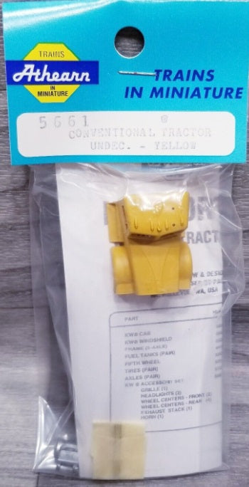 Athearn 5661 HO Scale Yellow Conventional Tractor Undecorated Plastic Kit