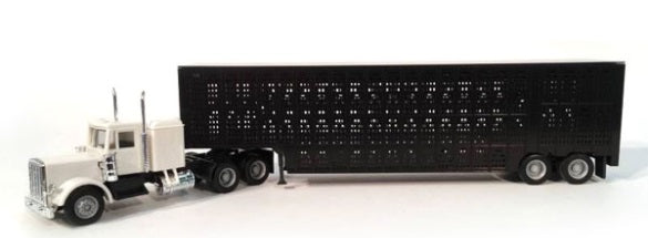 Herpa 6347 1:87 Peterbilt Chrome Chassis w/ Black Cattle Trailer