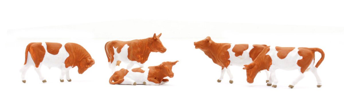 Preiser 14155 HO Animals - Brown & White Cows Figures (Set of 5)