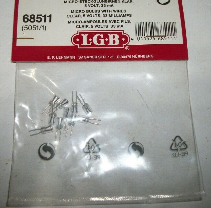 LGB 5051/1 Micro Bulbs W/Wires Clear 5 Volt 33 Milliamps For Lighting 2065-66