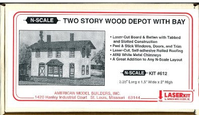 American Model Builders 612 N Scale Two Story Wood Depot w/Bay Building Kit