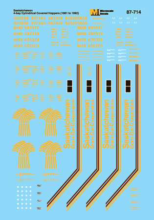 Microscale 87-714 HO Saskatchewan 4 Bay Cylindrical Grain Hoppers Decal Sheet