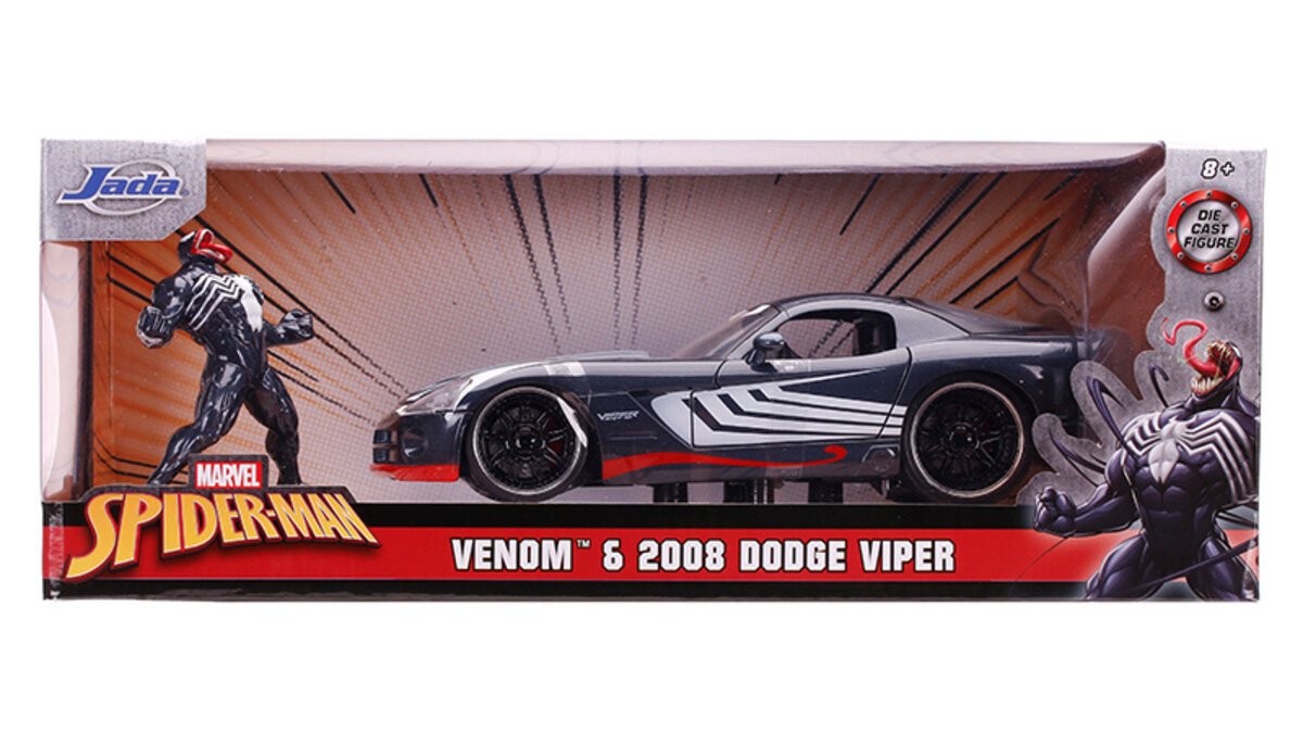 Jada Toys 31750 1:24 Marvel Venom 2008 Dodge Viper SRT10 with Figure