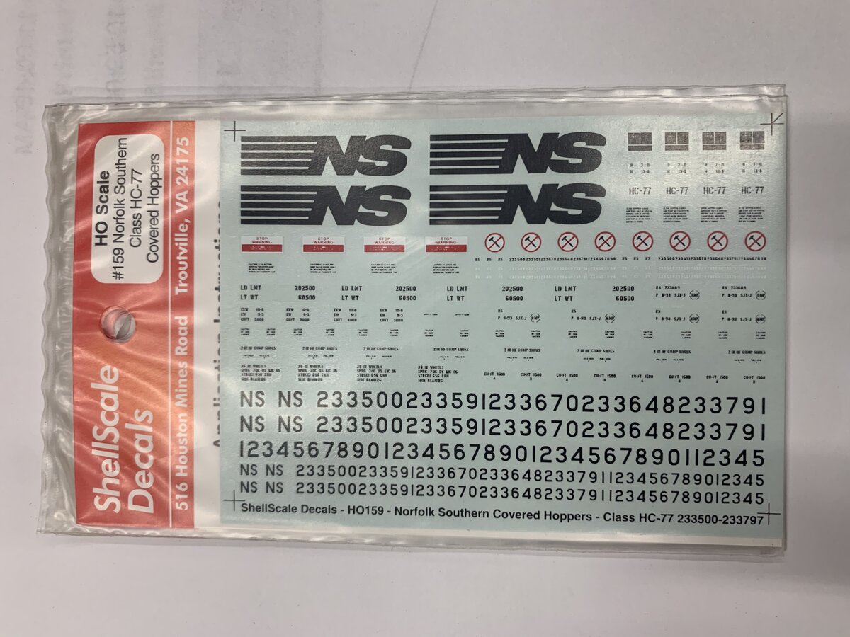 Shell Scale 159 HO Norfolk Southern Class HC-77 Covered Hopper