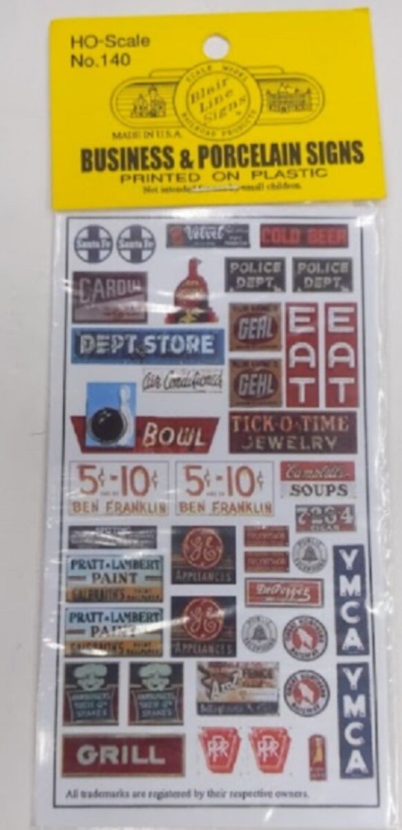 Blair Line 140 HO Business & Porcelain Signs Printed On Plastic