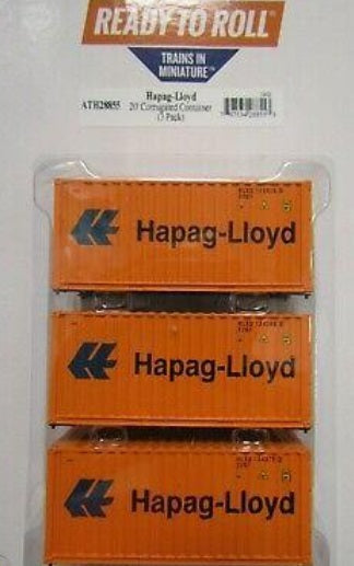 Athearn 28855 HO Hapag Lloyd 20' Corrugated Container RTR (Pack of 3)