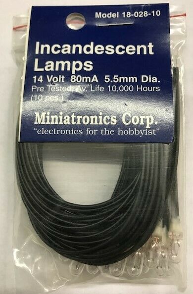 Miniatronics 18-028-10 14 Volt Incandescent Lamps 80m A (Pack of 10)