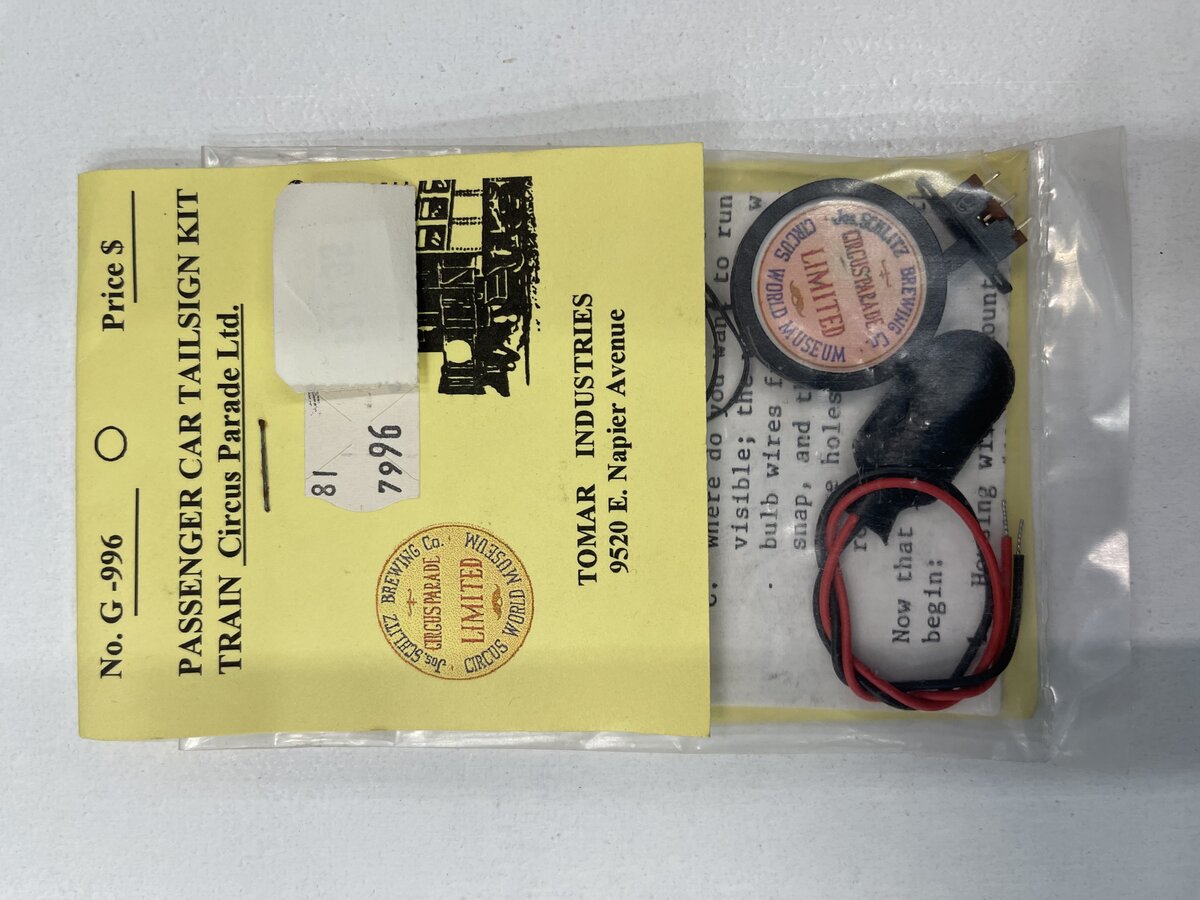 Tomar Industries G-996 Train Circus Parade Ltd. Passenger Car Tailsign Kit