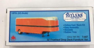 Sylvan Scale Models T-007 HO 32' Fruehauf Drop Deck Furniture Van Kit