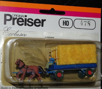 Preiser 478 HO Horse Drawn Hay Wagon With Driver Figure