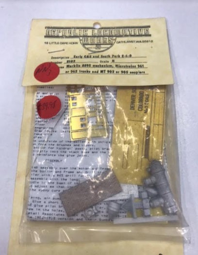 Republic Locomotive Works 2102 N Scale Early C&S and South Park 2-6-0 Kit
