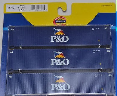 Athearn 28794 HO P&O 45' Container (Pack of 3)