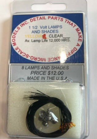 Micro-Scale 1 1/2 Volt Yellow Lamp and Shades (Pack of 8)