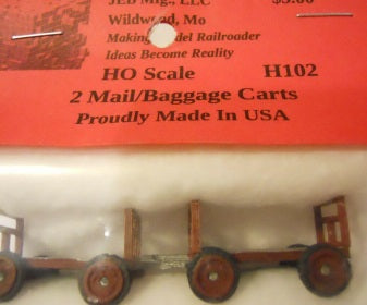 JEB mfg H102 HO 2 Red Mail/Baggage Carts