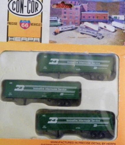 Con-Cor 0004-005102 N Burlington Northern 40' Piggypack Box Trailers (Pack of 3)