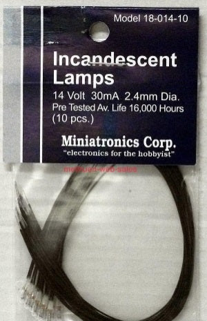 Miniatronics 18-014-10 Incandescnt Lamps 14 Volt 30mA 2.4mm Dia (Pack of 10)
