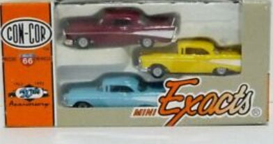 Con-Cor 0004-004001(1) HO 1957 Chevrolet Car Red/Yellow/Blue (Pack of 3)