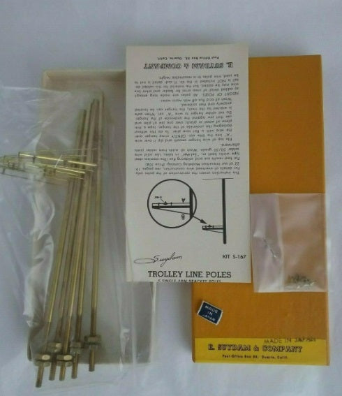 Suydam S-167 HO Trolley Line Poles 5 Single Arm Bracket Polls