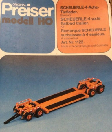 Preiser 1122 HO Scheuerle 4-Axle Flatbed Trailer Kit