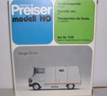 Preiser 1126 HO Armored Security Van Plastic Model Kit