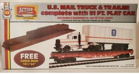 AHM 11104 HO U.S. Mail Truck and Trailer Complete With 51Ft. Flat Car