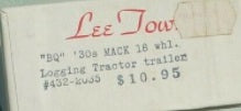 Lee Town 432-2035 HO BQ '30's Mack 18 Wheel Logging Tractor Trailer