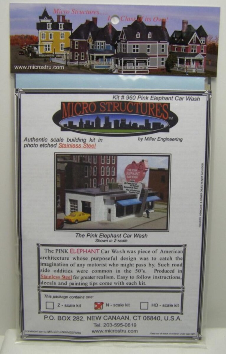Micro Structures 960 N Scale Pink Elephant Car Wash Model Kit