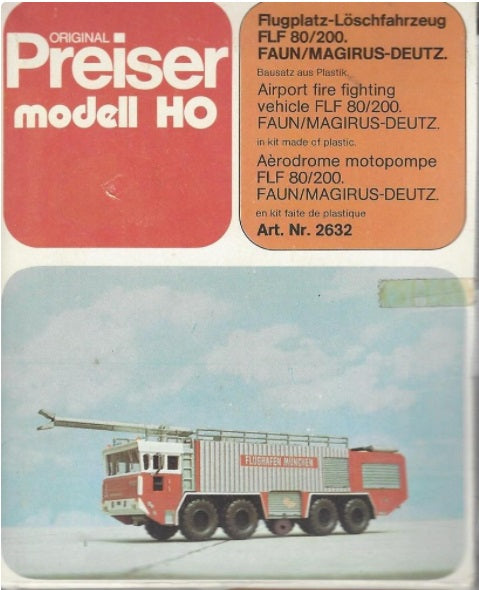 Preiser 2632 HO Faun/Magirus-Deutz Airport Fire Fighting Vehicle Plastic Kit