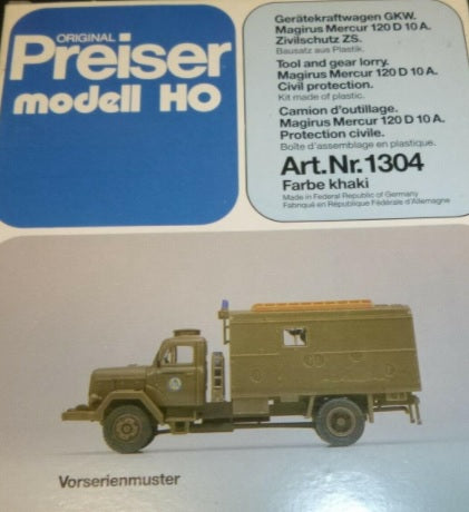 Preiser 1304 HO Magirus Tool and Gear Lorry Truck Plastic Model Kit