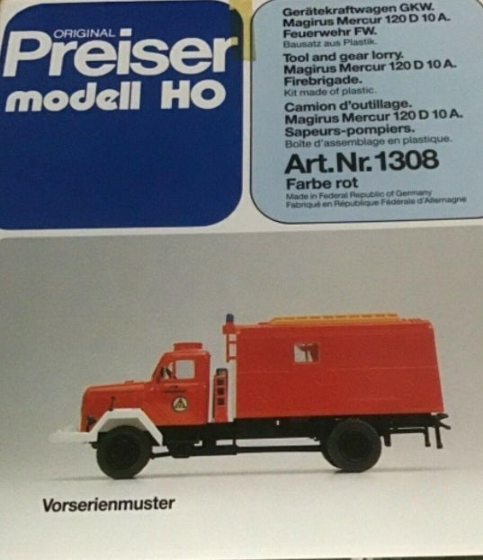 Preiser 1308 HO Magirus Mercur 120 D 10 A Tool & Gear Lorry Truck Plastic Kit